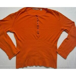 VTG Tommy Hilfiger women's orange long sleeves Henley type shirt XL buttons Y2K